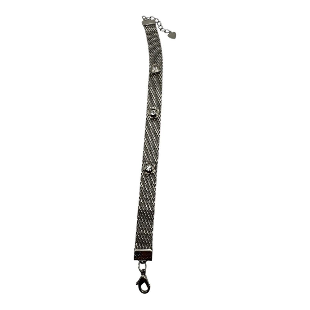 Women’s Silver Mesh Bracelet with‎ Clear Crystal Accents – Adjustable